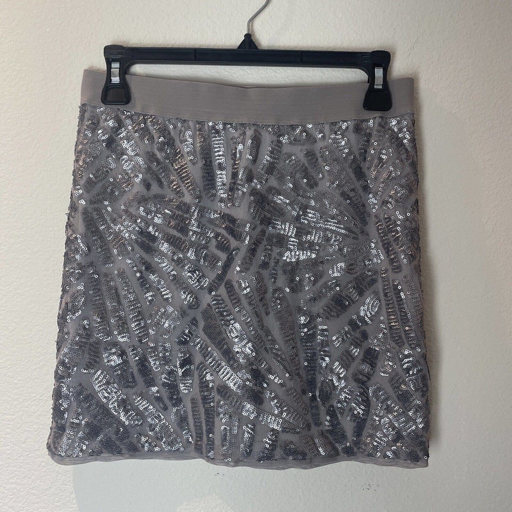bcbg maxazria, grey sequin mini skirt, M